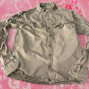 American Eagle Outfitters grey Green Button-Down Shirt